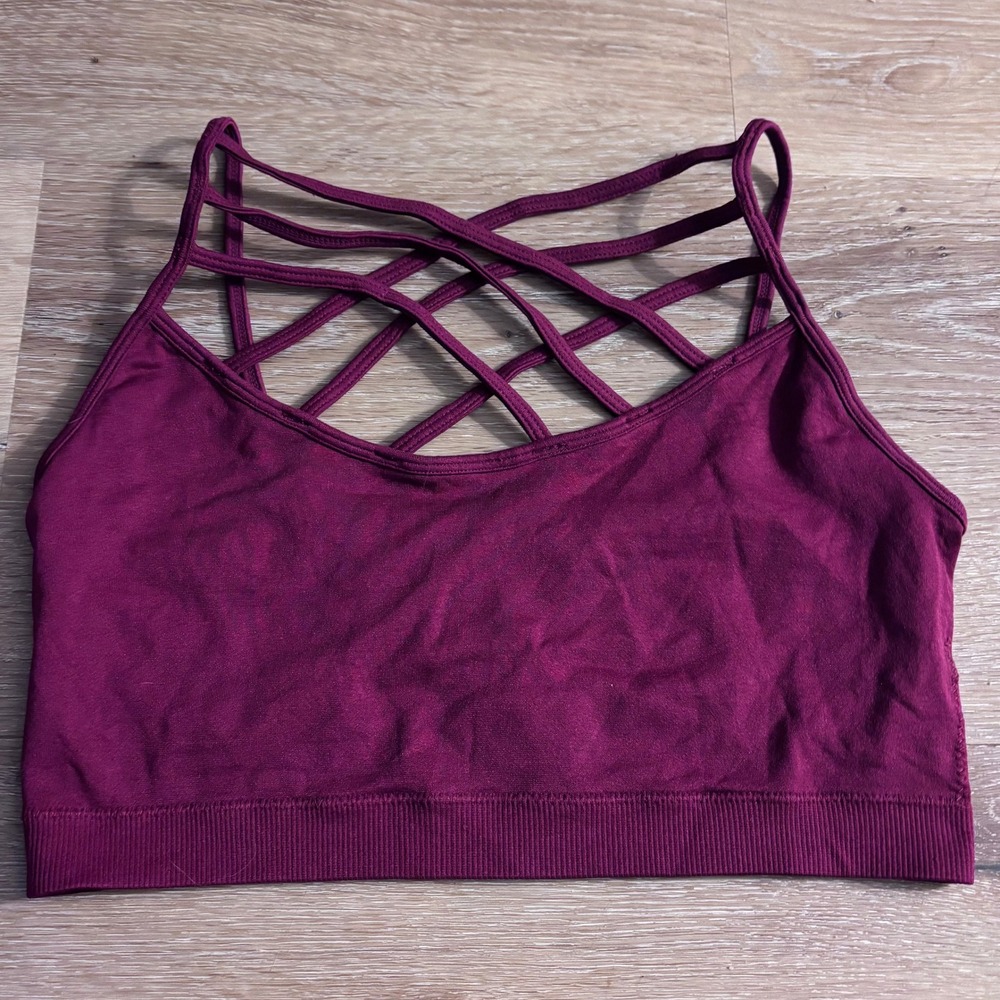 Zenana Outfitters Burgundy Lattice Cage Seamless Bralette S/M NT-6659